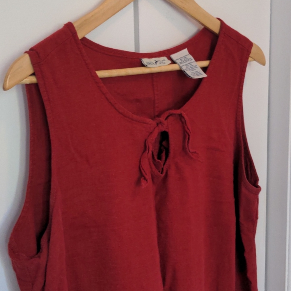 Red linen shift dress